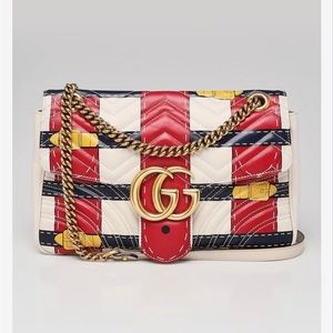 Gucci White Leather Marmont M’étalasse Trompe L’oeil Médium Shoulder Bag